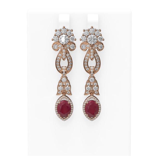 8.66 ctw Ruby & Diamond Earrings 18K Rose Gold - REF-540H9R