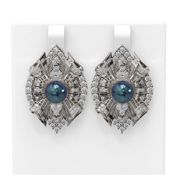 3 ctw Diamond & Pearl Earrings 18K White Gold - REF-299X3A