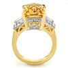Image 2 : 9.55 ctw Citrine & Diamond Ring 10k Yellow Gold - REF-90H2R
