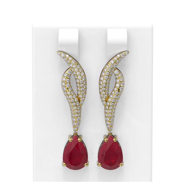 6.79 ctw Ruby & Diamond Earrings 18K Yellow Gold - REF-178K2Y