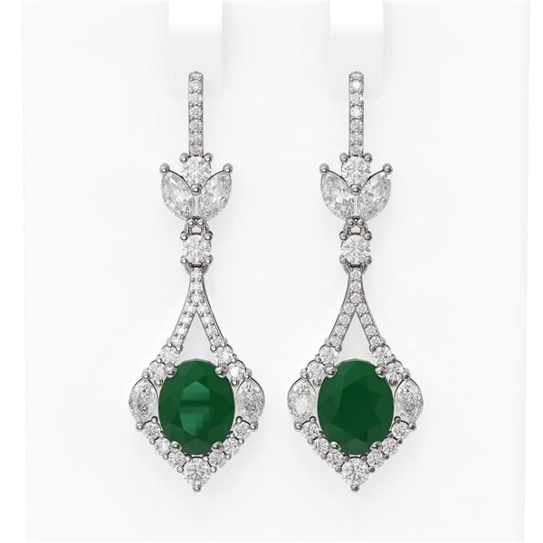 10.52 ctw Emerald & Diamond Earrings 18K White Gold - REF-490Y9X