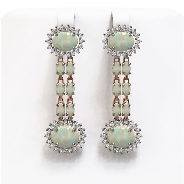 9.48 ctw Opal & Diamond Earrings 14K Rose Gold - REF-236F4M