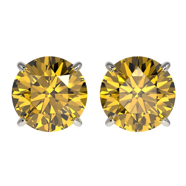 3 ctw Certified Intense Yellow Diamond Stud Earrings 10k White Gold - REF-527F8M