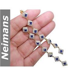 Certified 4.50ct Sapphire & Diamond Dangle Earrings 14K