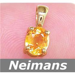 Gem Certified .75 ct Orange Sapphire Pendant 14kt Gold