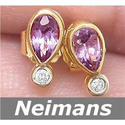 Certified .50 ct Amethyst & Diamond Stud Earrings 14kt