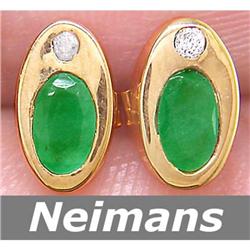 Certified 1.00 ct Emerald & Diamond Stud Earrings 14kt