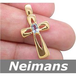 Gem Certified .50 ct Aquamarine Cross Pendant 14kt Gold