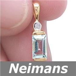 Certified .75 ct Blue Topaz & Diamond Pendant 14kt Gold