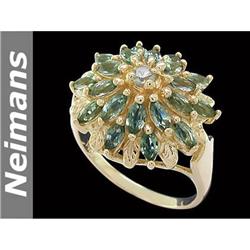 Antique 2.75 ct Green Sapphire Ring 14kt Gold USGL CERT