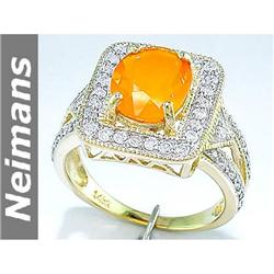 Antique 2.50 ct Fire Opal & Diamond Ring 14kt Gold USGL