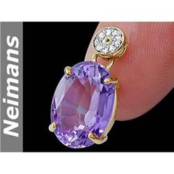 USGL Certified 5.25 ct Amethyst & Diamond Pendant 14kt