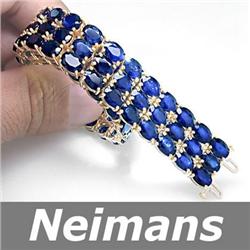 Certified 80.00 ct Sapphire Tennis Bracelet 14kt Gold