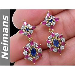 Vintage 4.75 ct Sapphire & Ruby Chandelier Earrings 14k