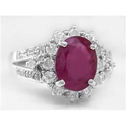 Gem Certified 4.00 ct Ruby & VS Diamond Ring 14kt Gold