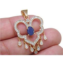 Vintage 1.50 ct Sapphire & VS Diamond Pendant 14kt Gold