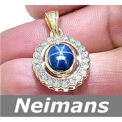 Vintage Gem 4.50 ct Star Sapphire & Diamond Pendant 14K