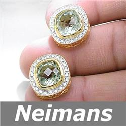 CERTIFIED 8.25 ct Amethyst & Diamond Stud Earrings 14kt