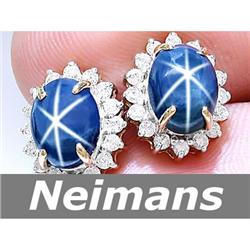 Certified 4.50 ct Star Sapphire & Diamond Stud Earrings