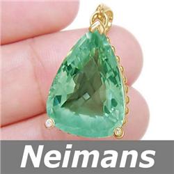 Certified 23.25 ct Green Amethyst & Diamond Pendant 14K