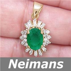 Certified 3.50 ct Emerald & VS Diamond Pendant 14K Gold