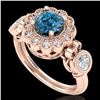 Image 1 : 1.5 ctw Intense Blue Diamond Art Deco 3 Stone Ring 18k Rose Gold - REF-218R2K