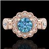 Image 2 : 1.5 ctw Intense Blue Diamond Art Deco 3 Stone Ring 18k Rose Gold - REF-218R2K