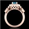 Image 3 : 1.5 ctw Intense Blue Diamond Art Deco 3 Stone Ring 18k Rose Gold - REF-218R2K