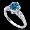 Image 1 : 1.17 ctw Fancy Intense Blue Diamond Art Deco Ring 18k White Gold - REF-180F2M