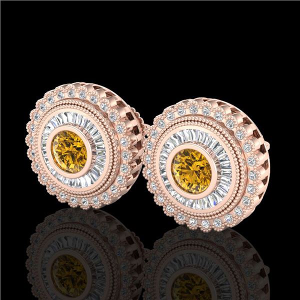 2.61 ctw Intense Fancy Yellow Diamond Art Deco Earrings 18k Rose Gold - REF-300X2A