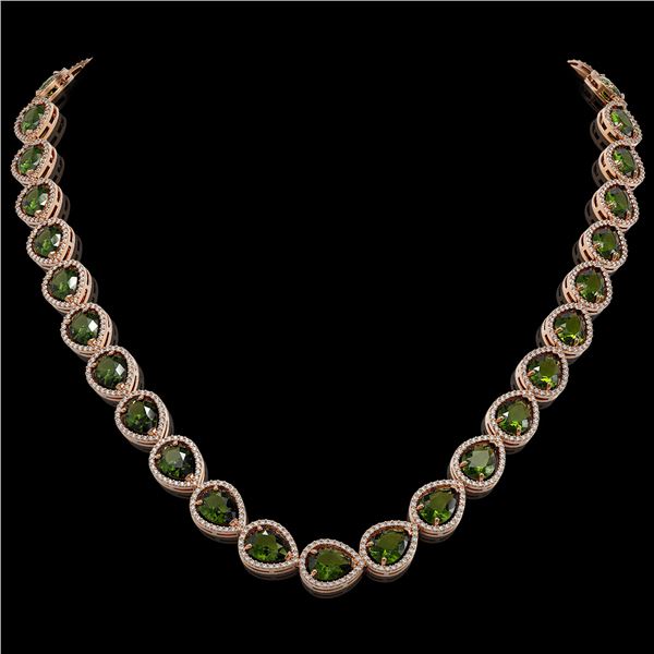 41.6 ctw Tourmaline & Diamond Micro Pave Halo Necklace 10k Rose Gold - REF-768Y4X