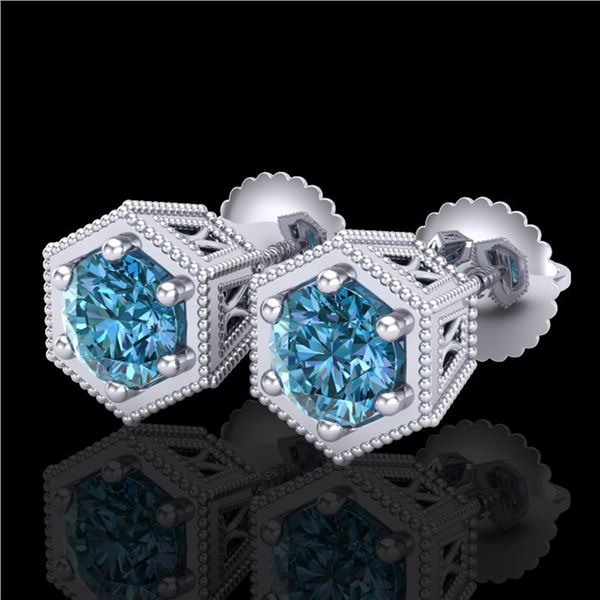 1.15 ctw Fancy Intense Blue Diamond Art Deco Earrings 18k White Gold - REF-127N3F