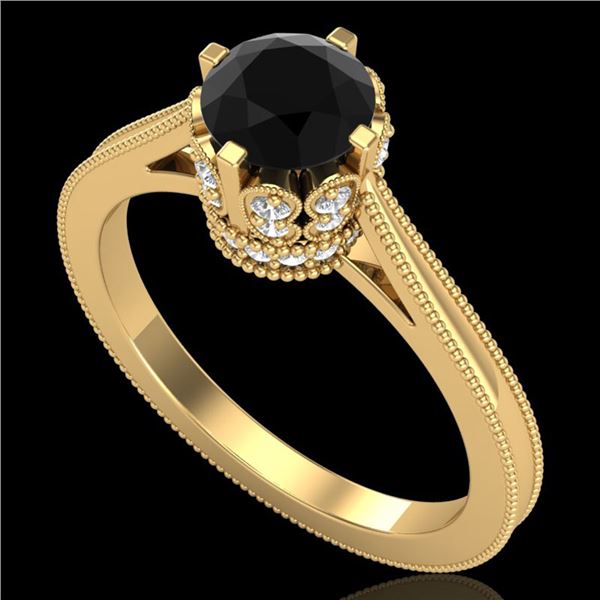 1.14 ctw Fancy Black Diamond Engagment Art Deco Ring 18k Yellow Gold - REF-94K5Y