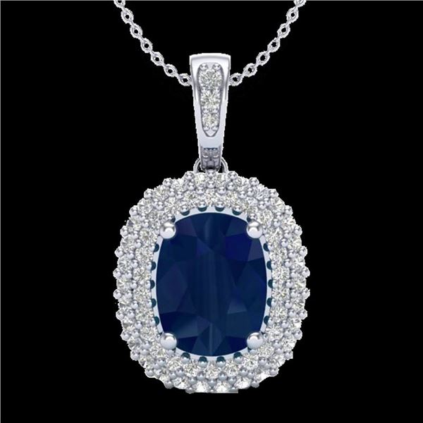 3.15 ctw Sapphire & Micro Pave VS/SI Diamond Necklace 18k White Gold - REF-90M2G