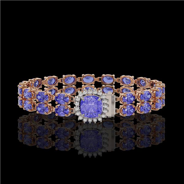 16.96 ctw Tanzanite & Diamond Bracelet 14K Rose Gold - REF-245N5F