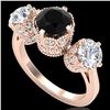 Image 1 : 3.06 ctw Fancy Black Diamond Art Deco 3 Stone Ring 18k Rose Gold - REF-294H9R