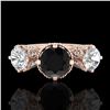 Image 2 : 3.06 ctw Fancy Black Diamond Art Deco 3 Stone Ring 18k Rose Gold - REF-294H9R