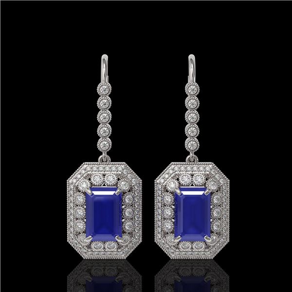 14.16 ctw Sapphire & Diamond Victorian Earrings 14K White Gold - REF-318N2F