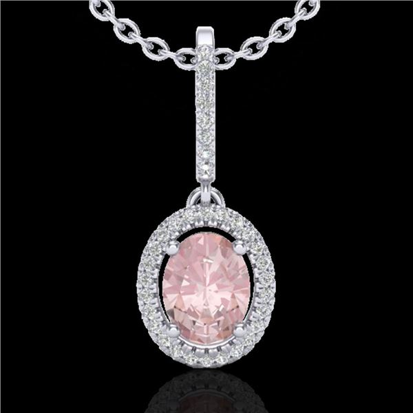 1.60 ctw Morganite & Micro VS/SI Diamond Necklace Halo 18k White Gold - REF-73G3W