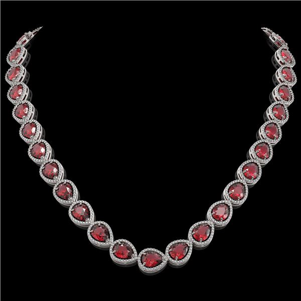 41.6 ctw Tourmaline & Diamond Micro Pave Halo Necklace 10k White Gold - REF-1072K8Y