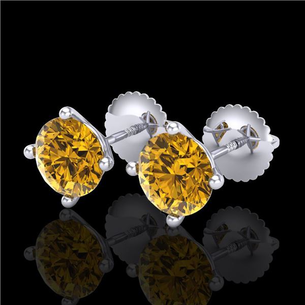 2 ctw Intense Fancy Yellow Diamond Art Deco Earrings 18k White Gold - REF-354N5F