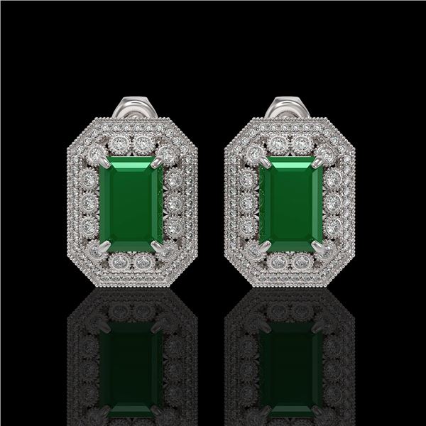 13.75 ctw Certified Emerald & Diamond Victorian Earrings 14K White Gold - REF-266G4W