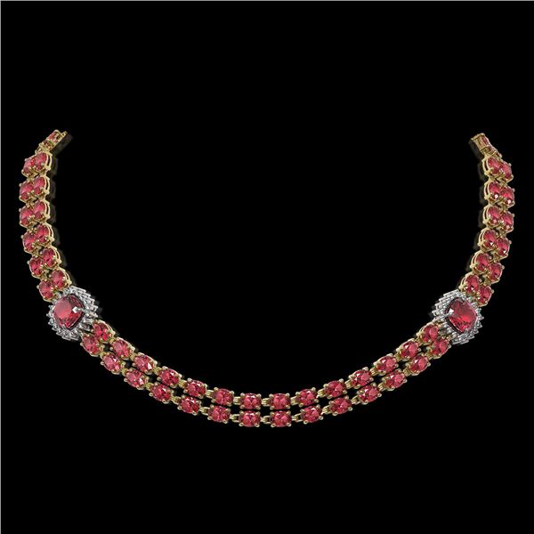 38.37 ctw Tourmaline & Diamond Necklace 14K Yellow Gold - REF-527G3W