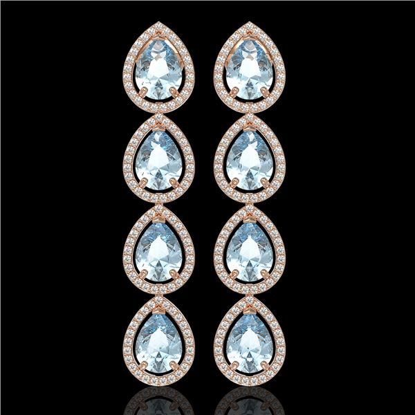 10.56 ctw Aquamarine & Diamond Micro Pave Halo Earrings 10k Rose Gold - REF-228W8H