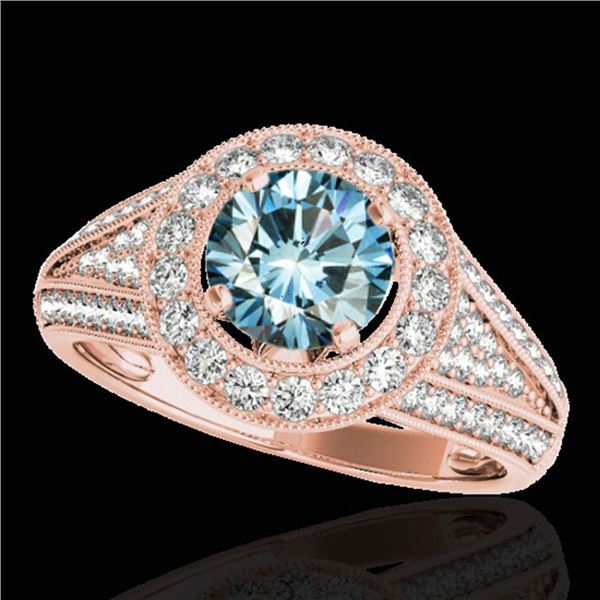 2.17 ctw SI Certified Fancy Blue Diamond Halo Ring 10k Rose Gold - REF-259M3G