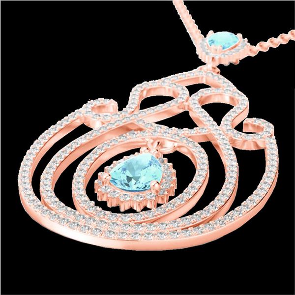 3.20 ctw Sky Blue Topaz & Micro Diamond Heart Necklace 14k Rose Gold - REF-212R8K