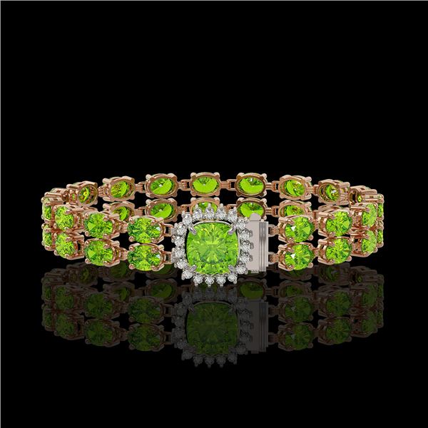 17.4 ctw Peridot & Diamond Bracelet 14K Rose Gold - REF-245G5W