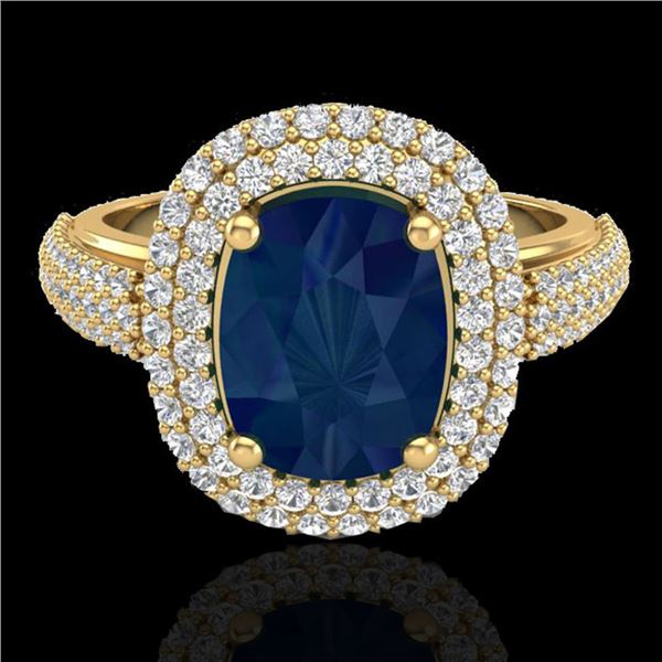 3.50 ctw Sapphire & Micro Pave VS/SI Diamond Ring 18k Yellow Gold - REF-143F6M