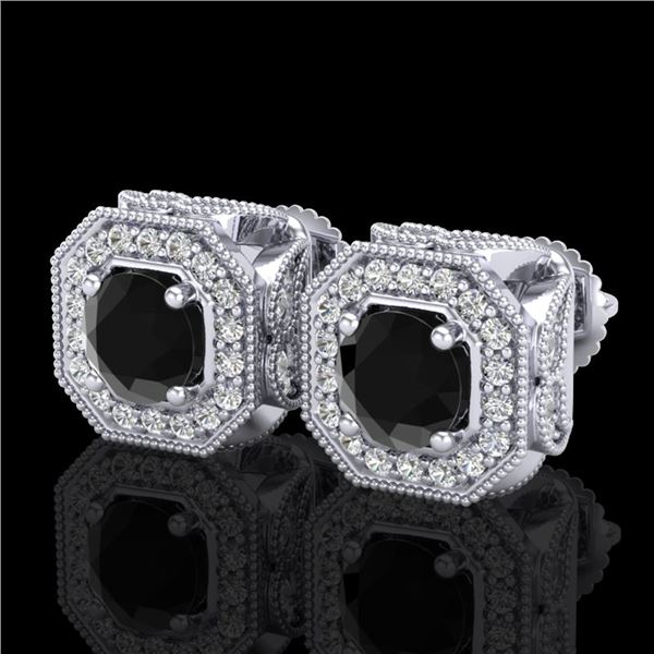 2.75 ctw Fancy Black Diamond Art Deco Stud Earrings 18k White Gold - REF-178G2W