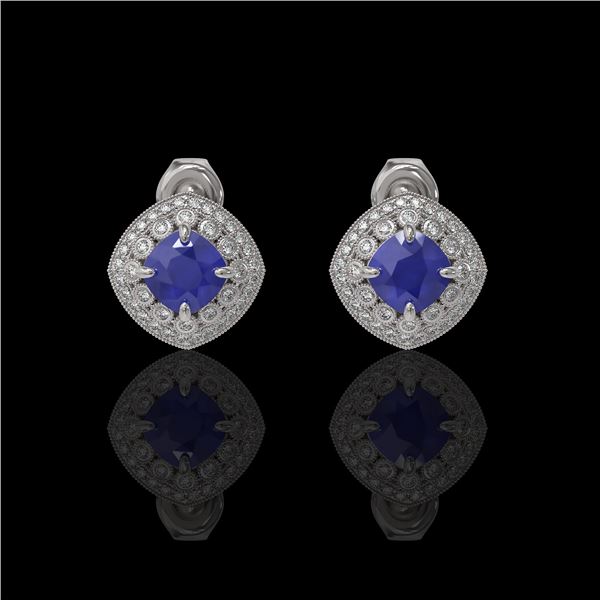 4.99 ctw Certified Sapphire & Diamond Victorian Earrings 14K White Gold - REF-117W3H